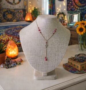 Sunflower Design Necklace Red Acrylic Crystal Beads - Pre-loved (16")